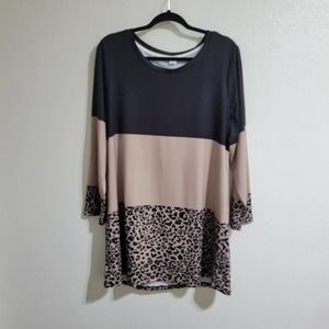 Nanu Animal Print Color Block Tunic Blouse